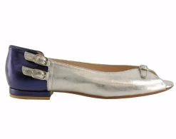 BOSCCOLO Women's Leather Ballerinas Silver&Navy Blue