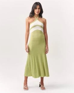 ST MRLO Women's Chevron Midi Dress - Mint Green