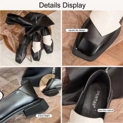 Beakey Womens Loafer Square Toe Chunky Heel Fashion Slip On Shoes-Black White 11 Beakey Womens Loafer Square Toe Chunky Heel Fashion Slip On Shoes-Black White -Madam Clothing Store 9a9e3402f3ecdd0e2749eb14076f7f73