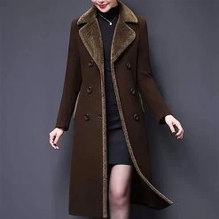 Beakey Womens Winter Wool Blend Long Coat Double Breasted Lapel Jacket-Deep Coffee -Madam Clothing Store 9abfd336ba4c13b7e2e4cec169c8c5f3