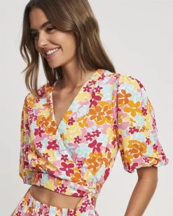 SAVEL Women's Hannah Wrap Blouse - Sherbet Floral -Madam Clothing Store 9b0771f9c1d76bbdcfd612f71553bdb5