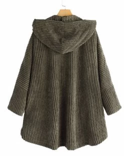 Beakey Ladies Casual Corduroy Hooded Coats Warm Mid Length Jackets-Green -Madam Clothing Store 9b477ded284f70d4905db9881560bf25