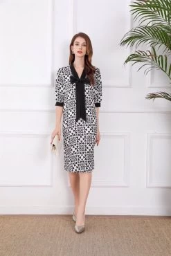 Deli.S Women's Dress - White/Black Print