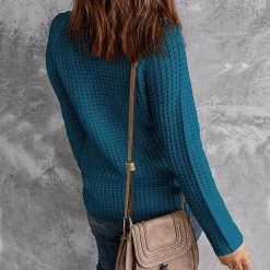 Beakey Womens Cowl Neck Knit Asymmetric Hem Sweater With 5 Buttons-Peacock Blue -Madam Clothing Store 9b5c403cd43b2ea50814eb50c8941f05