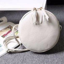 Beakey Women Circular PU Leather Crossbody Purse Phone Shoulder Bag-White -Madam Clothing Store 9d1feb484bfe90fc0d754595151f3072