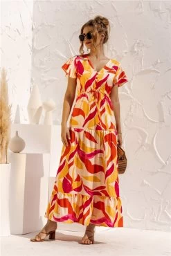 Anette Women's Short Sleeve Button Print Dress - Yellow & Multicolor Print -Madam Clothing Store 9ef2b153 1fdb 4459 a2fe 241e44379c53