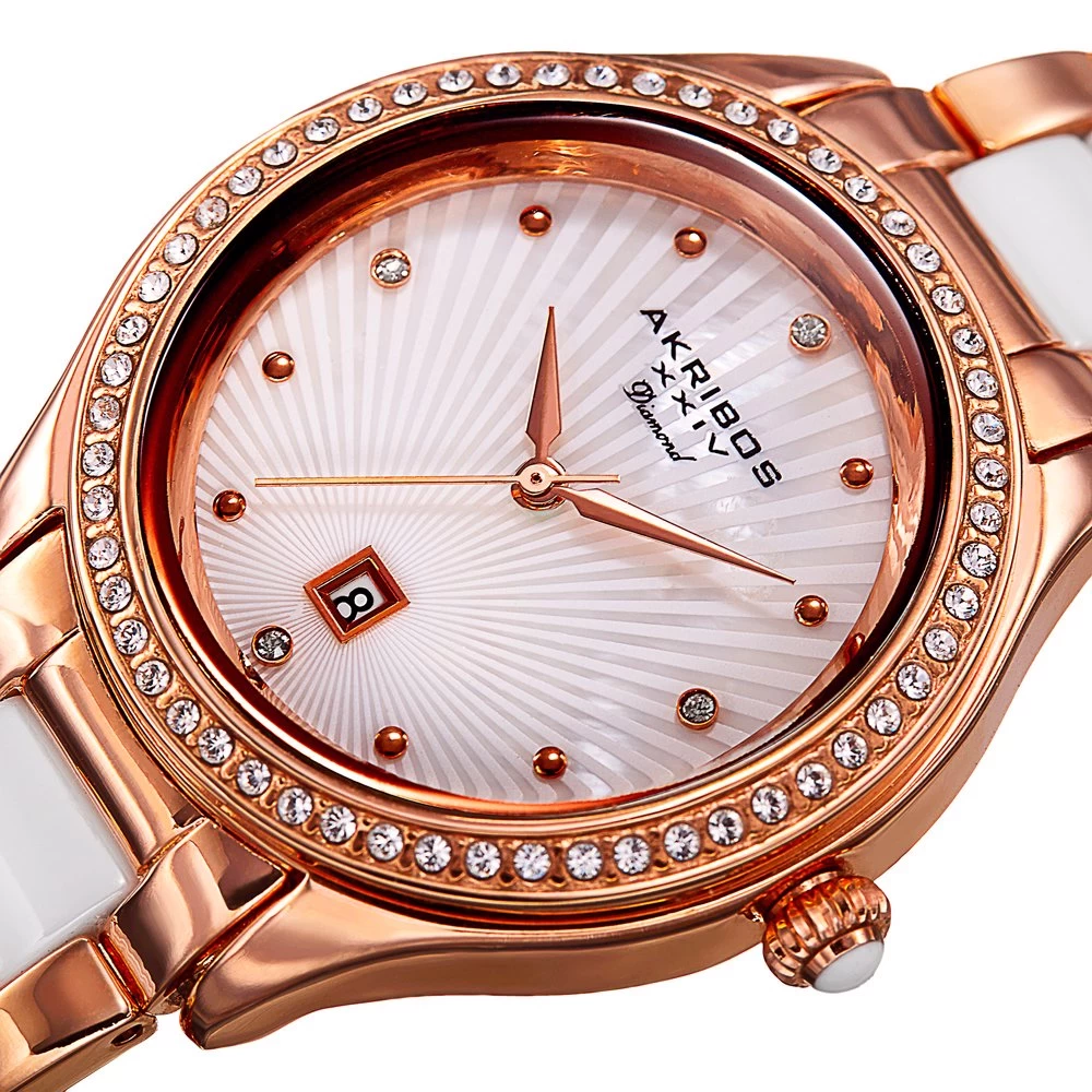 Akribos XXIV Women's Quartz Diamond Oyster Shell Pattern Rose-Tone Bracelet Watch - Rose Gold/White 4 Akribos XXIV Women's Quartz Diamond Oyster Shell Pattern Rose-Tone Bracelet Watch - Rose Gold/White - Image 2