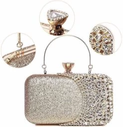 Beakey Womens Crystal Evening Clutch Bag Wedding Purse Party Bag-Gold -Madam Clothing Store a0c7445a8f9142d995c3ebff0365f248
