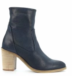 EOS Women's Note Italian Leather Stacked Heeled Boots Navy