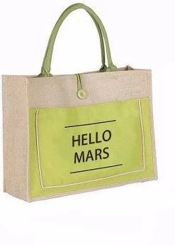 Beakey Women Simple Flax Tote Bag Big Capacity Shoulder Bag-Hello Mars-Green