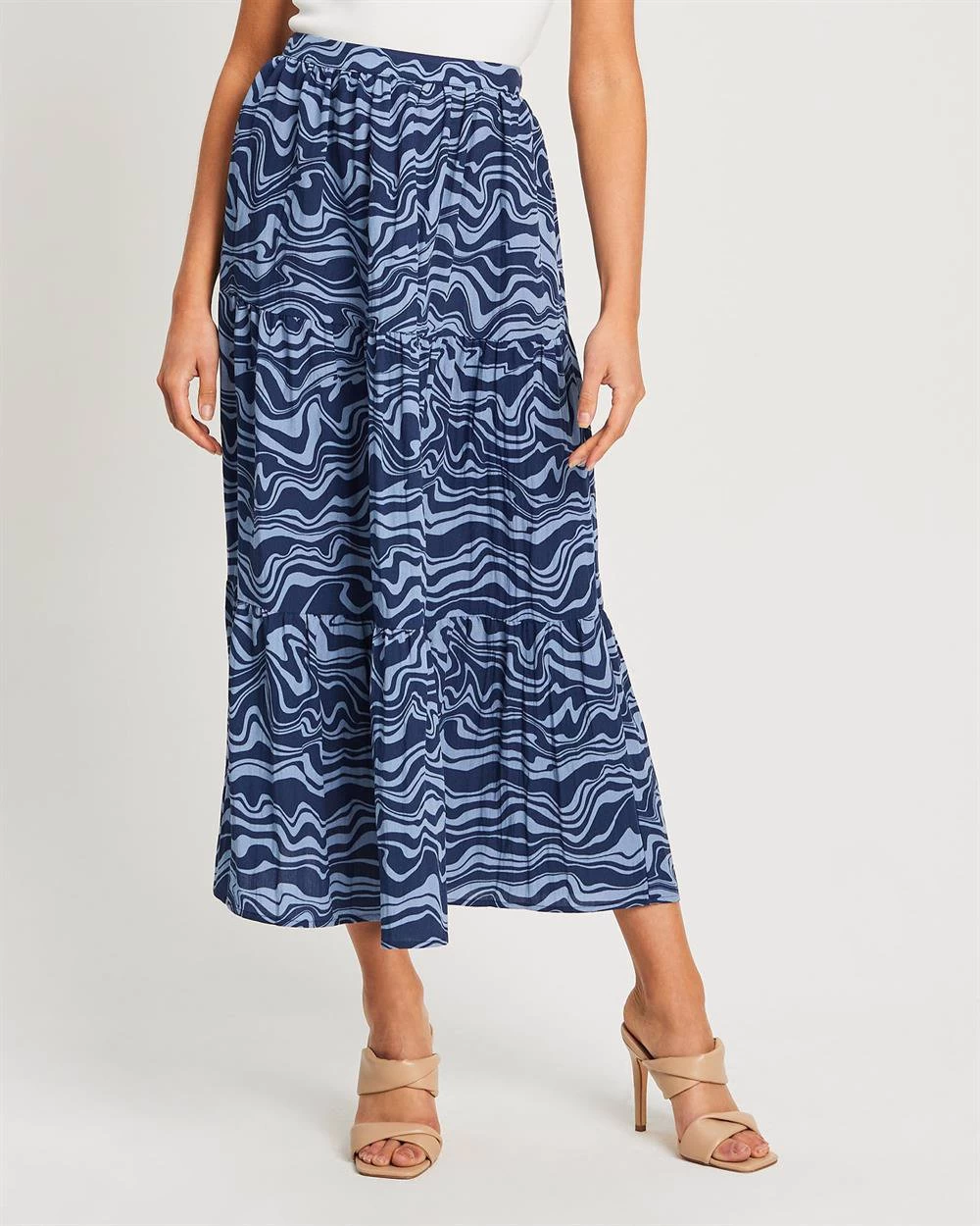 WILLA Women's Braxton Skirt - Navy Abstract Swirl 3 WILLA Women's Braxton Skirt - Navy Abstract Swirl