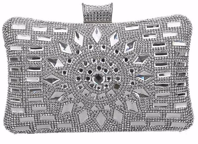 Beakey Women Geometric Diamante Evening Party Clutch Bags-Silver 4 Beakey Women Geometric Diamante Evening Party Clutch Bags-Silver - Image 2