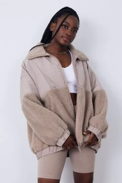 Factorie Panelled Teddy Jacket Beige