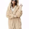 Beakey Womens Lapel Plush Jacket Warm Hooded Coats With Pockets-Apricot -Madam Clothing Store a42c95819780551de8869266da855600