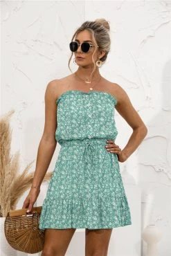 Anette Women's Tube Top Floral Dress - Green & Multicolor Floral Print -Madam Clothing Store a4428f03 e20b 4fe3 82ac 9c79ca7d0815