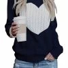 Beakey Women's Long Sleeve Pullover Sweater CrewNeck Cute Heart Knit Sweater-Navy Blue -Madam Clothing Store a4d40338e533f700d8736805d97d1c70
