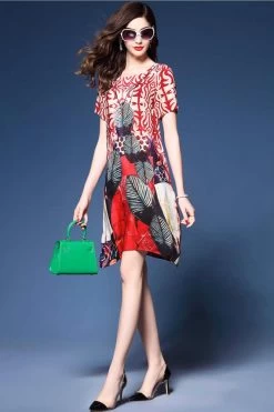 By Graziella Women's Red And Ecru Asymmetric Dress -Madam Clothing Store a5a6849f 78bb 4411 8adf 876c574aa5bd