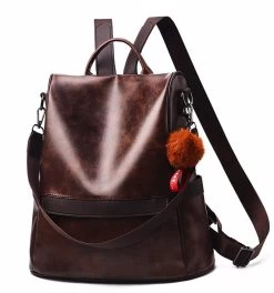 Beakey Women Backpack PU Leather Anti-theft Casual Fashion Shoulder Bag-Coffee