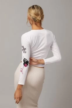 Factorie Long Sleeve Fitted Graphic Tee White -Madam Clothing Store a8f4d7716c302efefed66037d426ba29