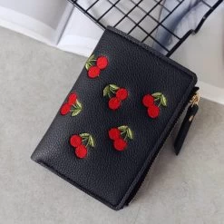 Beakey Women Cute Small Wallet Cherry Pattern Card Holder-Black -Madam Clothing Store a9063e8976ca81bf2b4ed5a8404609c5