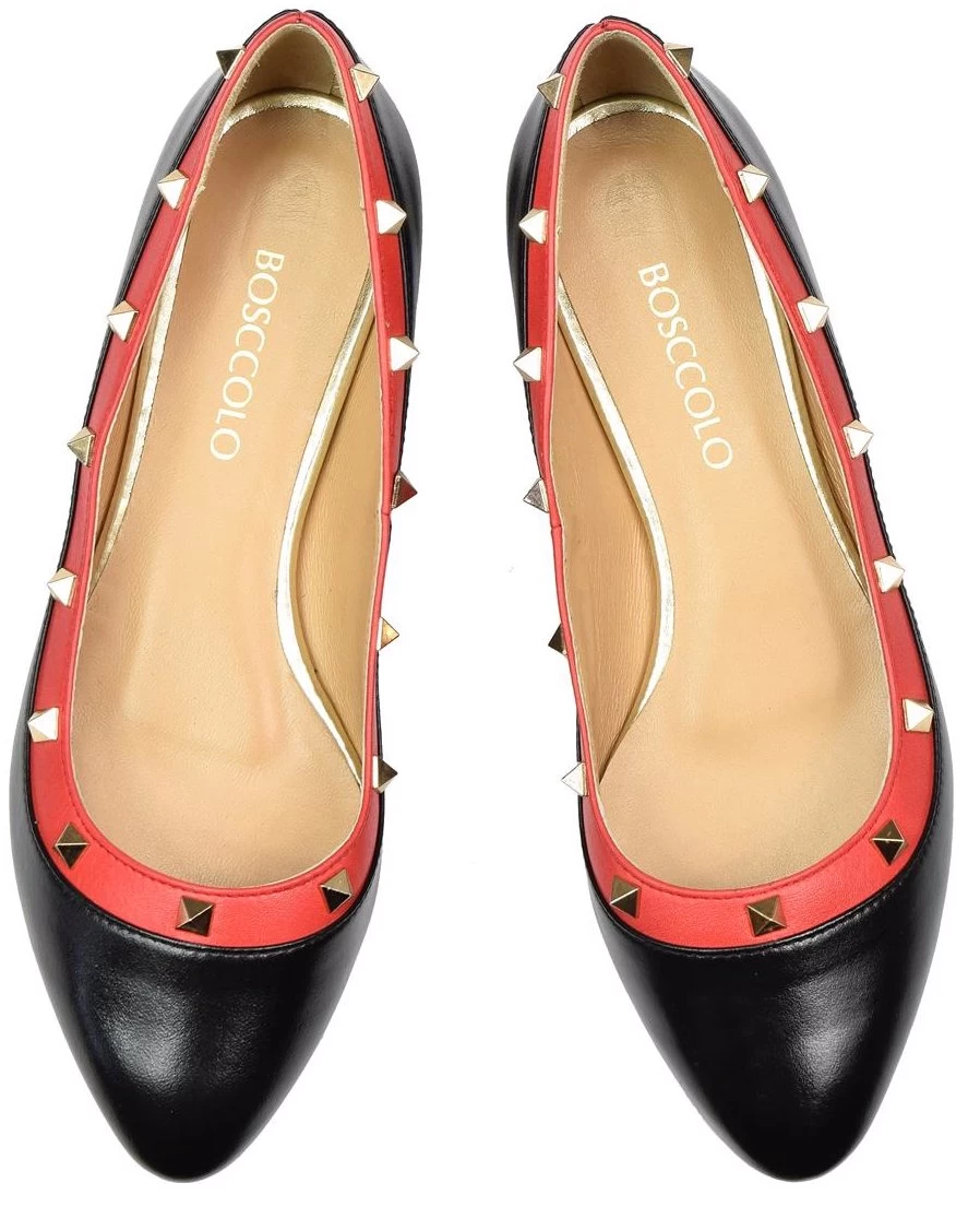 BOSCCOLO Women's Leather Ballerinas Black&Coral 5 BOSCCOLO Women's Leather Ballerinas Black&Coral - Image 3