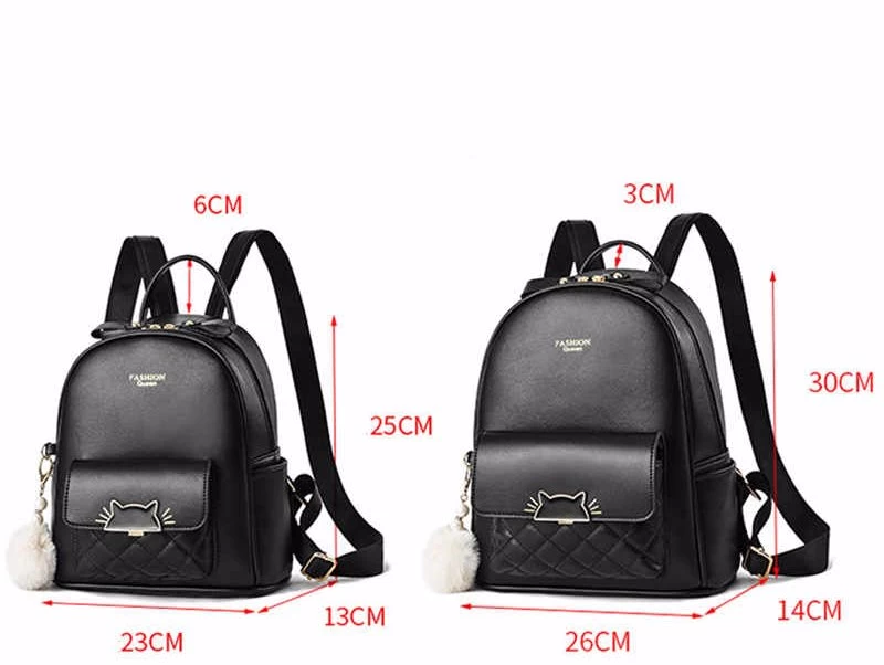 Beakey Mini Backpack For Women Cute Leather Small Bookbag With Cat Shaped Lock-Black 4 Beakey Mini Backpack For Women Cute Leather Small Bookbag With Cat Shaped Lock-Black - Image 2