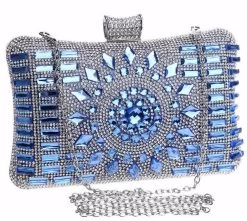 Beakey Women Geometric Diamante Evening Party Clutch Bags-Blue