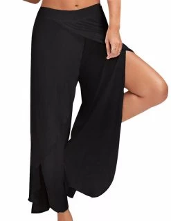 Beakey Womens Sports Fitness Yoga Slit Wide Leg Pants-Black