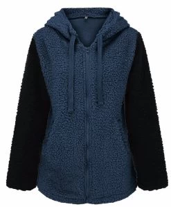 Beakey Womens Fleece Jacket With Pockets Zipper Warm Outerwear-Dark Blue -Madam Clothing Store acd327122ae0f251709ab8fe3954481f
