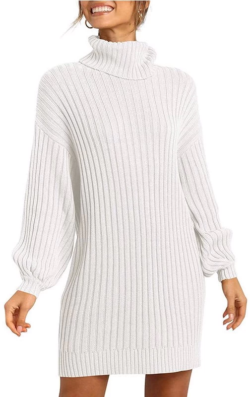 Beakey Womens Turtleneck Loose Sweater Dress Soft Winter Pullover Dress-White 5 Beakey Womens Turtleneck Loose Sweater Dress Soft Winter Pullover Dress-White - Image 3