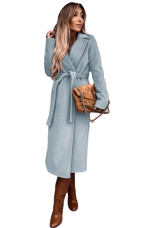 Beakey Womens Trench Coats Lapel With Tie Belt Fashion Winter Long Outwear-Sky Blue 3 Beakey Womens Trench Coats Lapel With Tie Belt Fashion Winter Long Outwear-Sky Blue