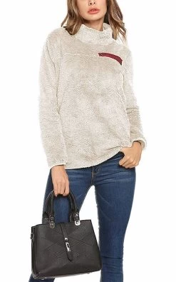 Beakey Womens Turtleneck Sweatshirt Winter Faux Fuzzy Sherpa Pullover-Light Apricot -Madam Clothing Store af444b766e021383c38883b272bb0ab2