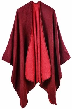 Beakey Womens Faux Cashmere Large Shawl Warm Cape Sweater Coat-Red Wine