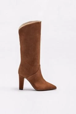 Andfashiontrends Women's High Heel Mid-Calf Boots Tabac