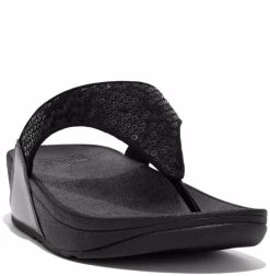 FitFlop Lulu Sequined All Black Toe-Post Sandals