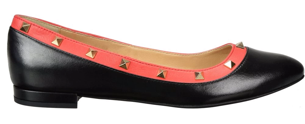 BOSCCOLO Women's Leather Ballerinas Black&Coral 3 BOSCCOLO Women's Leather Ballerinas Black&Coral