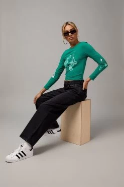 Factorie Long Sleeve Fitted Graphic Tee Green -Madam Clothing Store b4368ad87b3476c269d80c6a33067e9a