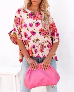 Milan Kiss Women's Blouse Powder-Floral -Madam Clothing Store b52a9504 8c51 4de5 8178 5c15fb26d809