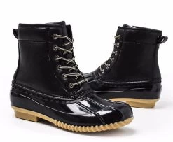 Beakey Outdoor Women Winter Boots Waterproof Lace Up Rain Duck Boots-Black