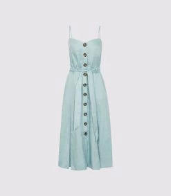 Reiss Women's Catalina Linen Button Midi Dress - Sage -Madam Clothing Store b927304513524b406af8a95f04bf6ba7