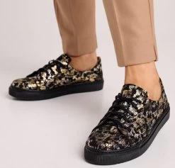 BOSCCOLO Women's Leather Sneakers Gold&Black -Madam Clothing Store ba1a1839 6f06 4149 aed1 da3b86e8f571