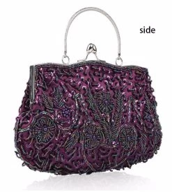 Beakey Beaded Sequin Design Flower Evening Purse Large Clutch Bag-Purple -Madam Clothing Store bb4297e3b21ab3e0722e94073a2cb6ae