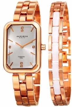 Akribos XXIV Women's Quartz Diamond Rectangular Rose-Tone + Jewelry Bracelet Watch - Rose Gold 11 Akribos XXIV Women's Quartz Diamond Rectangular Rose-Tone + Jewelry Bracelet Watch - Rose Gold -Madam Clothing Store bbfe4ae6 576a 4283 a462 36795a59c6c5