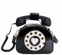 Beakey Women Telephone Shaped Handbag Retro Phone Top-Handle Crossbody Bags-Black