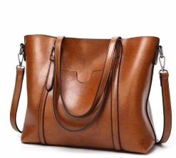 Beakey Womens Soft PU Leather Tote Bag Large Capacity Shoulder Bag-Brown