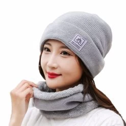Beakey Winter Hats For Women Soft Warm Knitted Beanies Hat Neck Scarf Set-Grey