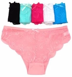 6 X Womens Cotton Lace Boyfront Bikini Briefs - Undies Coloured Underwear Jocks