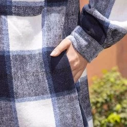 Beakey Womens Lapel Plaid Wool Blend Coat Long Jacket-Navy Blue -Madam Clothing Store c162dde285047154e96dadec9301405c