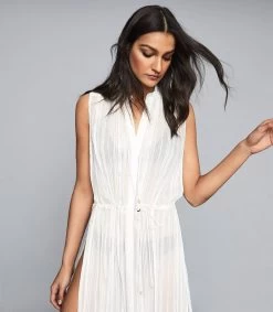 Reiss Women's Havana SleeveleShort Sleeves Shirt Dress - Ivory