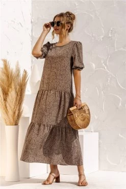 Anette Women's Plaid Puff Sleeve Dress - Khaki & Black Print -Madam Clothing Store c2c1e0c4 a838 4541 bd90 c79d2ca96ee5